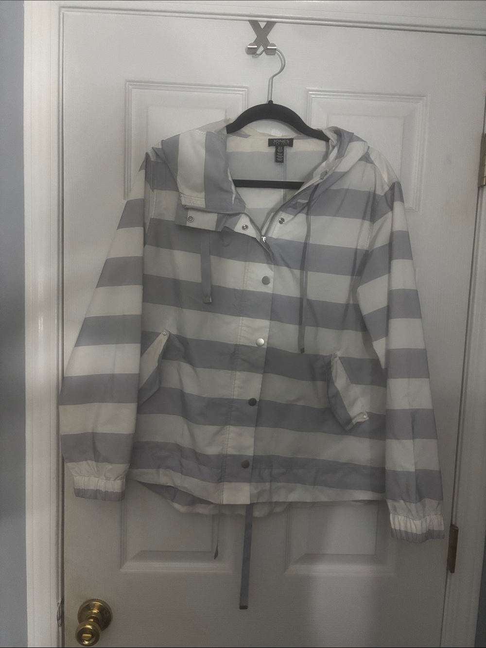 Jones New York Gray and White Striped Hooded Utility Jacket